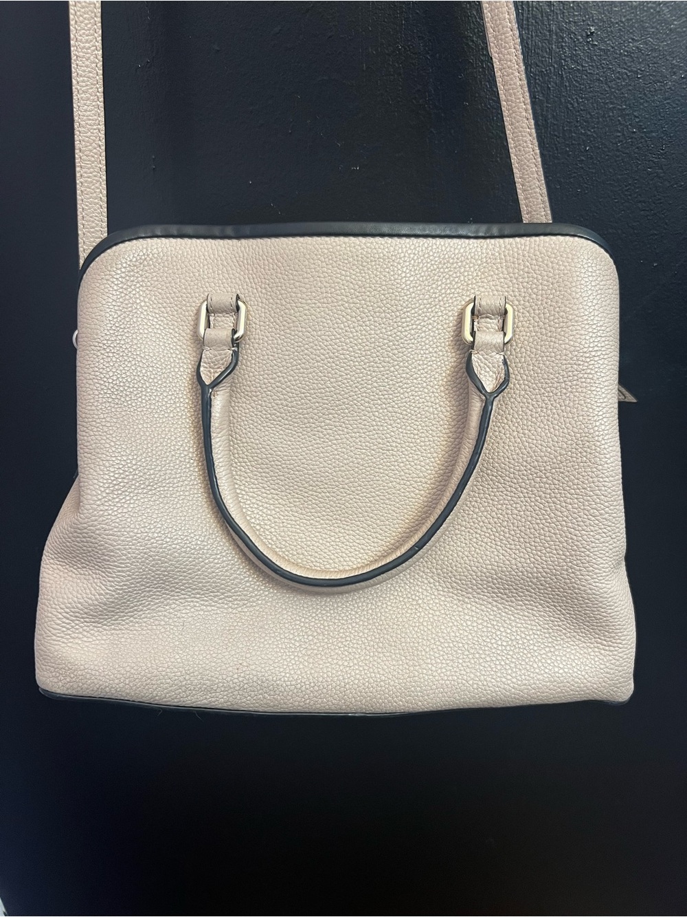 Kate Spade Classic Pebbled Leather Satchel in Beige with Black Trim - Picture 3 of 4